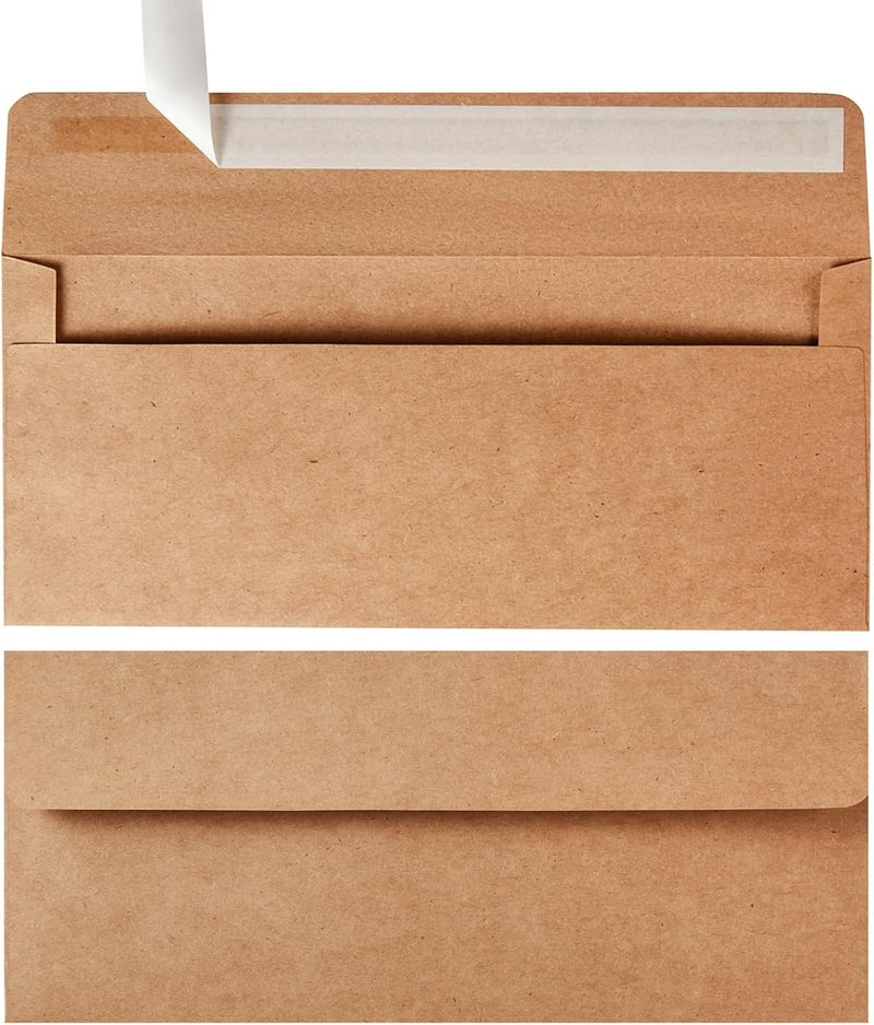 Wishop 50 Pack #10 Business Envelopes Self Seal 4x9 Standard Envelopes for Business, Invoices, Letter Mailing, 4 1/8 x 9 1/2 Inches (Brown, 4.13 x 9.49) - Image 1